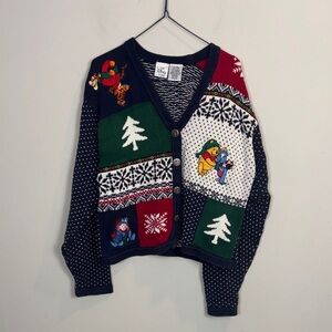 Disney Vintage Winnie the Pooh Holiday sweater Cardigan with embroidery Sz m